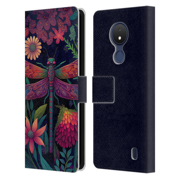 JK Stewart Art Dragonfly Purple Leather Book Wallet Case Cover For Nokia C21