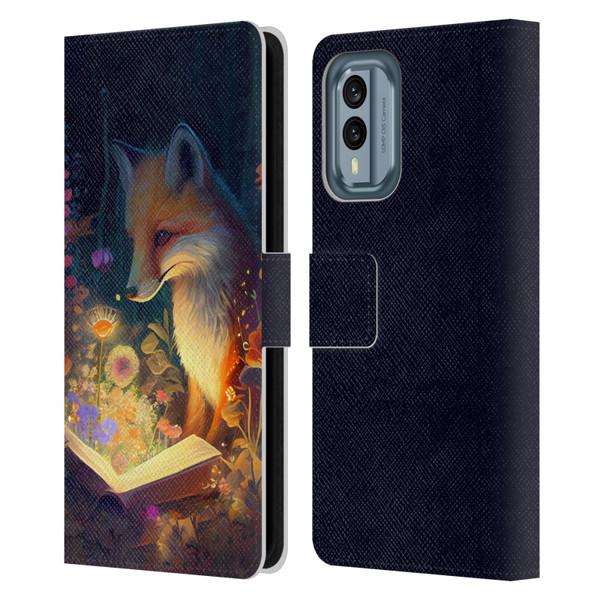 JK Stewart Art Fox Reading Leather Book Wallet Case Cover For Nokia X30