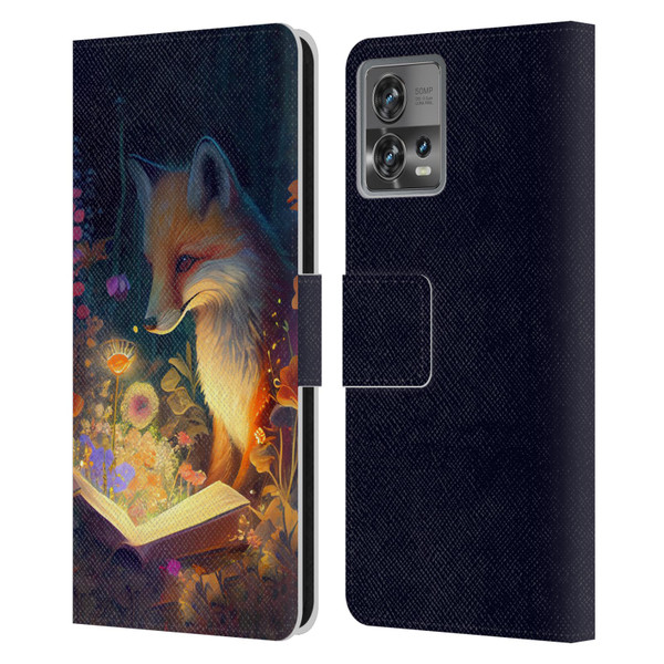JK Stewart Art Fox Reading Leather Book Wallet Case Cover For Motorola Moto Edge 30 Fusion