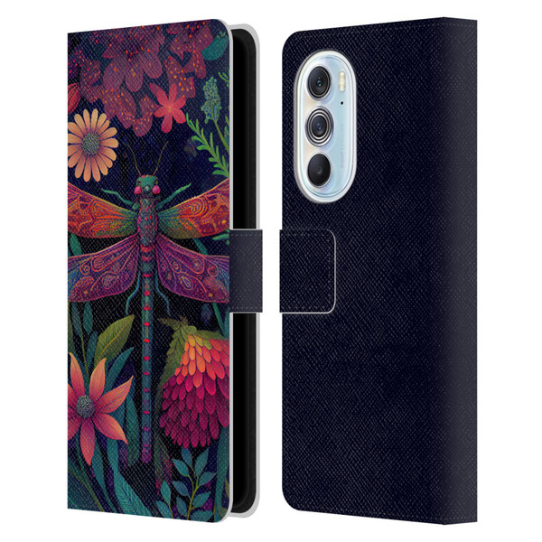 JK Stewart Art Dragonfly Purple Leather Book Wallet Case Cover For Motorola Edge X30