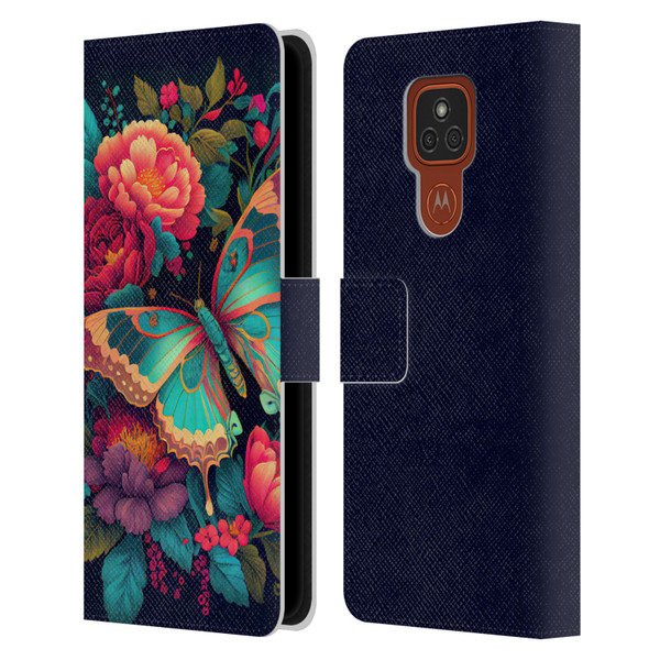 JK Stewart Art Butterfly And Flowers Leather Book Wallet Case Cover For Motorola Moto E7 Plus