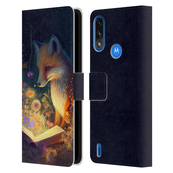 JK Stewart Art Fox Reading Leather Book Wallet Case Cover For Motorola Moto E7 Power / Moto E7i Power