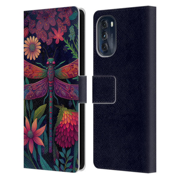 JK Stewart Art Dragonfly Purple Leather Book Wallet Case Cover For Motorola Moto G (2022)