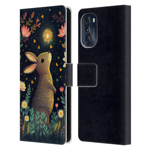 JK Stewart Art Rabbit Catching Falling Star Leather Book Wallet Case Cover For Motorola Moto G (2022)