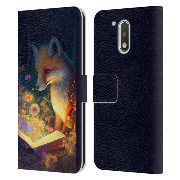 JK Stewart Art Fox Reading Leather Book Wallet Case Cover For Motorola Moto G41