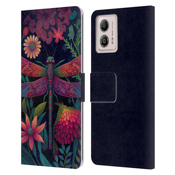 JK Stewart Art Dragonfly Purple Leather Book Wallet Case Cover For Motorola Moto G53 5G