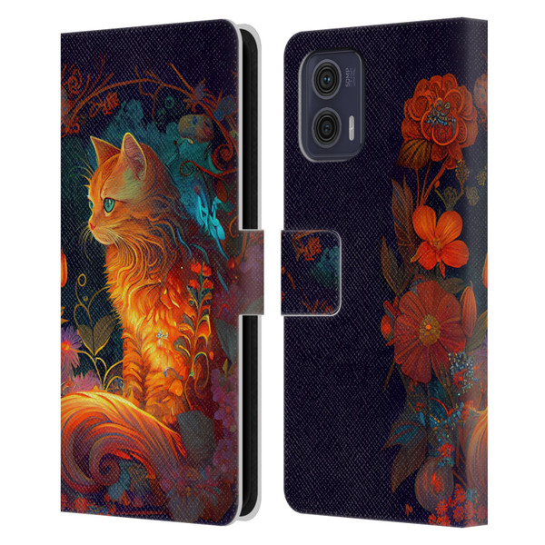 JK Stewart Art Cat Leather Book Wallet Case Cover For Motorola Moto G73 5G