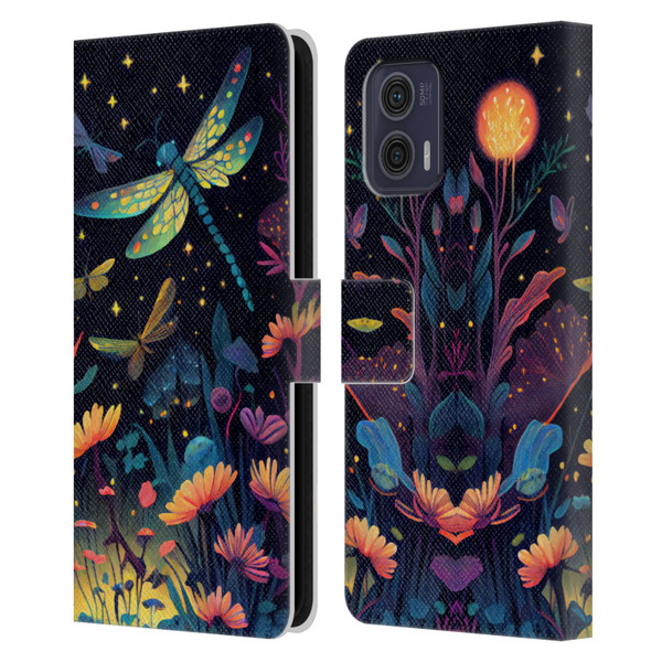 JK Stewart Art Dragonflies In Night Garden Leather Book Wallet Case Cover For Motorola Moto G73 5G