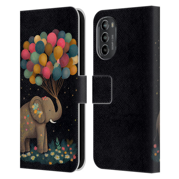 JK Stewart Art Elephant Holding Balloon Leather Book Wallet Case Cover For Motorola Moto G82 5G