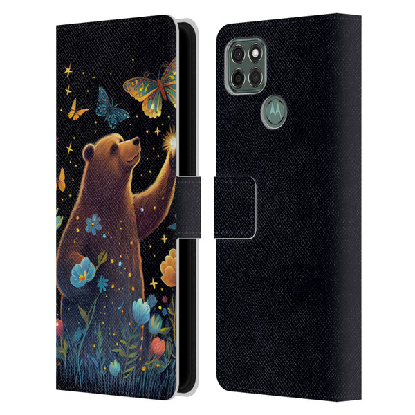 JK Stewart Art Bear Reaching Up Leather Book Wallet Case Cover For Motorola Moto G9 Power