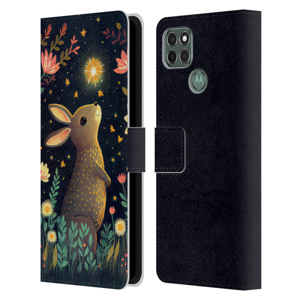 JK Stewart Art Rabbit Catching Falling Star Leather Book Wallet Case Cover For Motorola Moto G9 Power