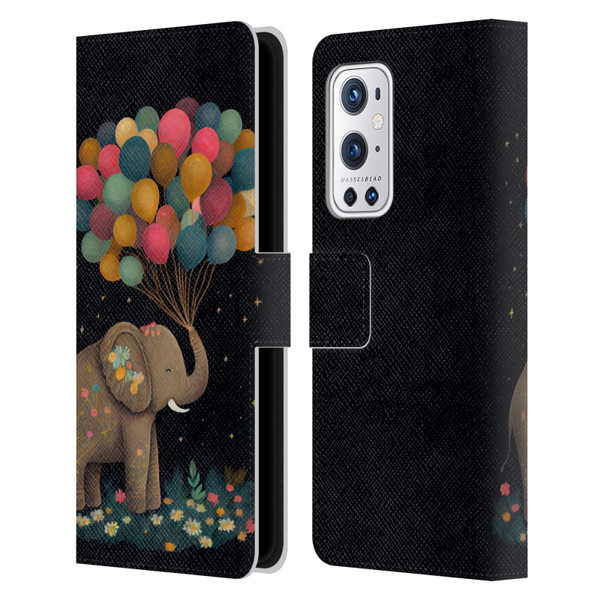 JK Stewart Art Elephant Holding Balloon Leather Book Wallet Case Cover For OnePlus 9 Pro