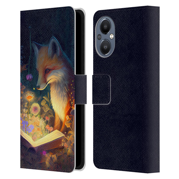 JK Stewart Art Fox Reading Leather Book Wallet Case Cover For OnePlus Nord N20 5G