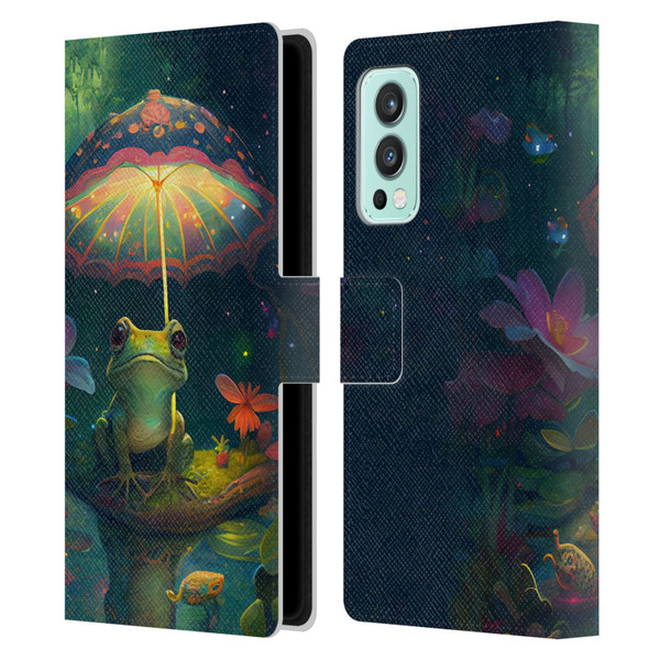 JK Stewart Art Frog With Umbrella Leather Book Wallet Case Cover For OnePlus Nord 2 5G