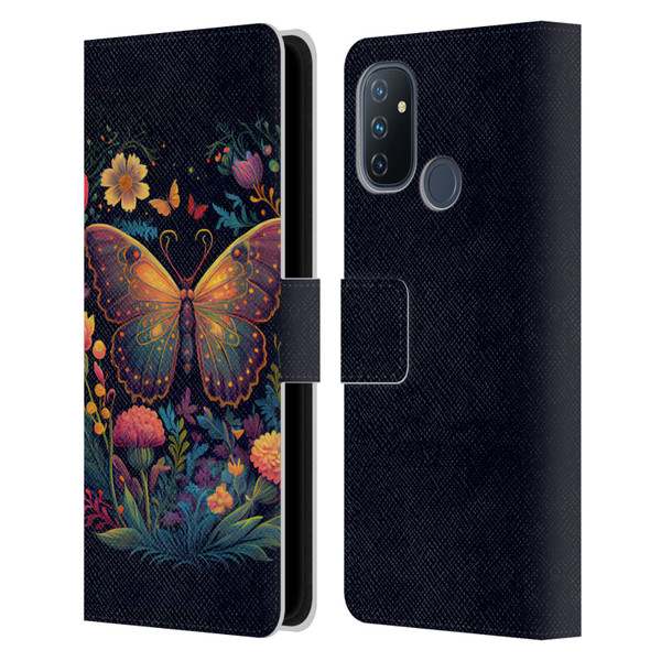 JK Stewart Art Butterfly In Night Garden Leather Book Wallet Case Cover For OnePlus Nord N100