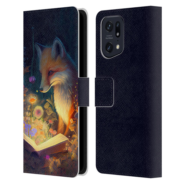 JK Stewart Art Fox Reading Leather Book Wallet Case Cover For OPPO Find X5