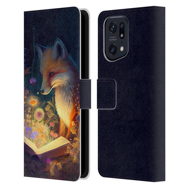 JK Stewart Art Fox Reading Leather Book Wallet Case Cover For OPPO Find X5 Pro