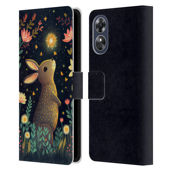 JK Stewart Art Rabbit Catching Falling Star Leather Book Wallet Case Cover For OPPO A17