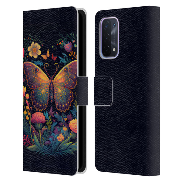 JK Stewart Art Butterfly In Night Garden Leather Book Wallet Case Cover For OPPO A54 5G