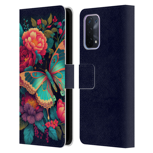 JK Stewart Art Butterfly And Flowers Leather Book Wallet Case Cover For OPPO A54 5G