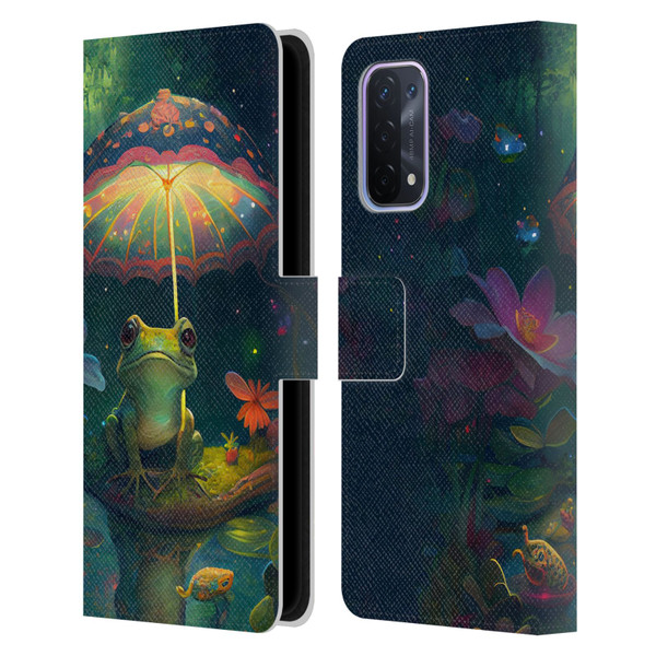 JK Stewart Art Frog With Umbrella Leather Book Wallet Case Cover For OPPO A54 5G