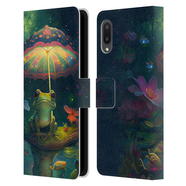 JK Stewart Art Frog With Umbrella Leather Book Wallet Case Cover For Samsung Galaxy A02/M02 (2021)