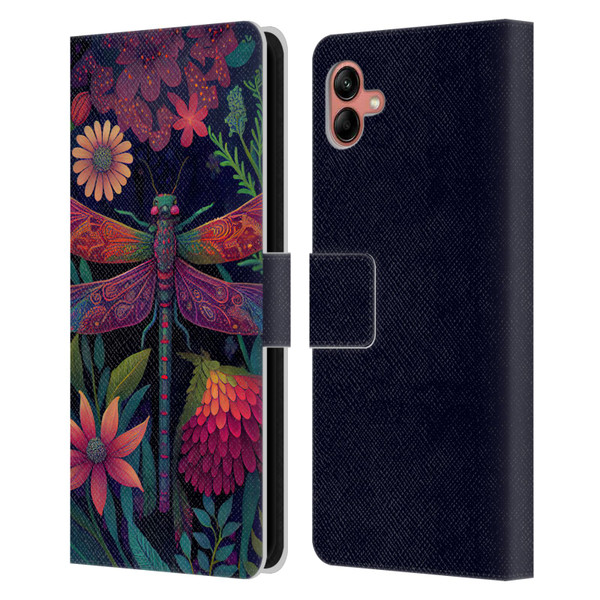 JK Stewart Art Dragonfly Purple Leather Book Wallet Case Cover For Samsung Galaxy A04 (2022)