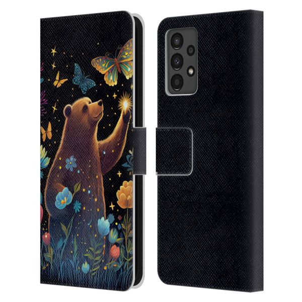 JK Stewart Art Bear Reaching Up Leather Book Wallet Case Cover For Samsung Galaxy A13 (2022)