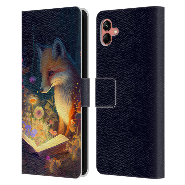 JK Stewart Art Fox Reading Leather Book Wallet Case Cover For Samsung Galaxy A04 (2022)