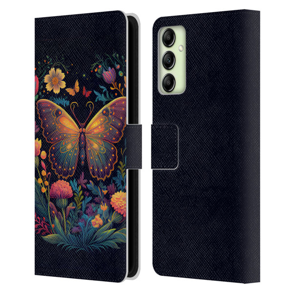 JK Stewart Art Butterfly In Night Garden Leather Book Wallet Case Cover For Samsung Galaxy A14 5G