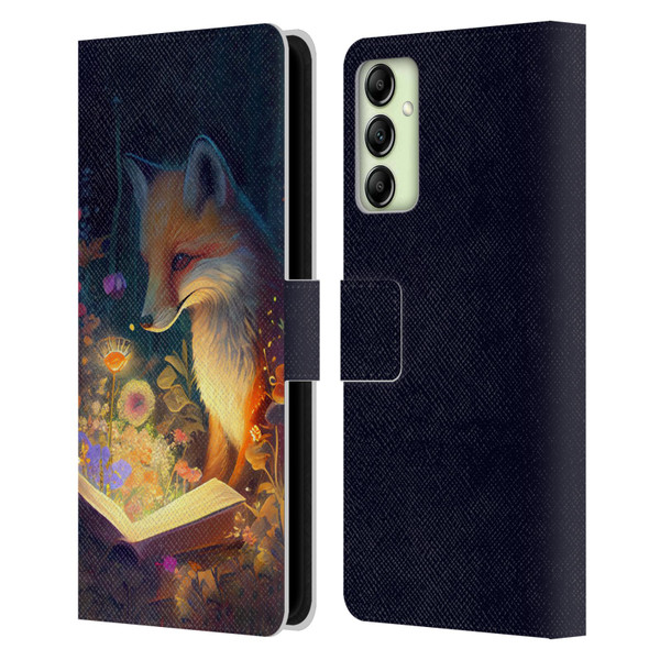 JK Stewart Art Fox Reading Leather Book Wallet Case Cover For Samsung Galaxy A14 5G