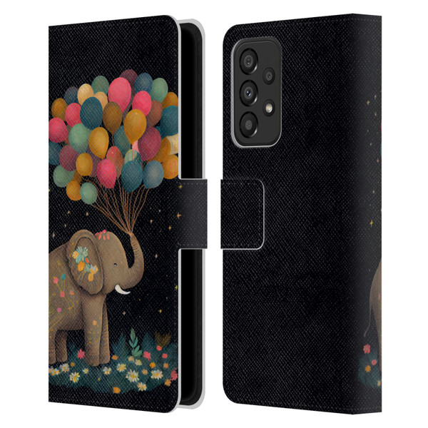 JK Stewart Art Elephant Holding Balloon Leather Book Wallet Case Cover For Samsung Galaxy A33 5G (2022)