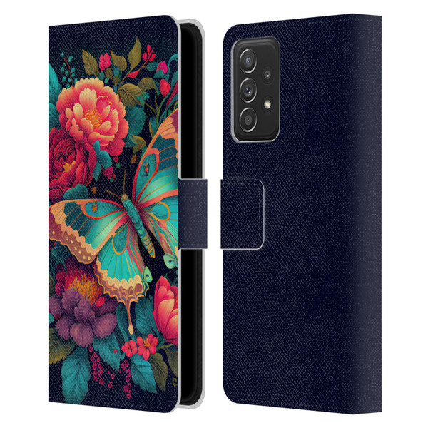 JK Stewart Art Butterfly And Flowers Leather Book Wallet Case Cover For Samsung Galaxy A52 / A52s / 5G (2021)