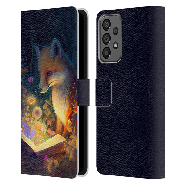 JK Stewart Art Fox Reading Leather Book Wallet Case Cover For Samsung Galaxy A73 5G (2022)