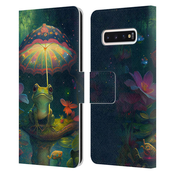 JK Stewart Art Frog With Umbrella Leather Book Wallet Case Cover For Samsung Galaxy S10