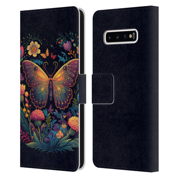 JK Stewart Art Butterfly In Night Garden Leather Book Wallet Case Cover For Samsung Galaxy S10+ / S10 Plus