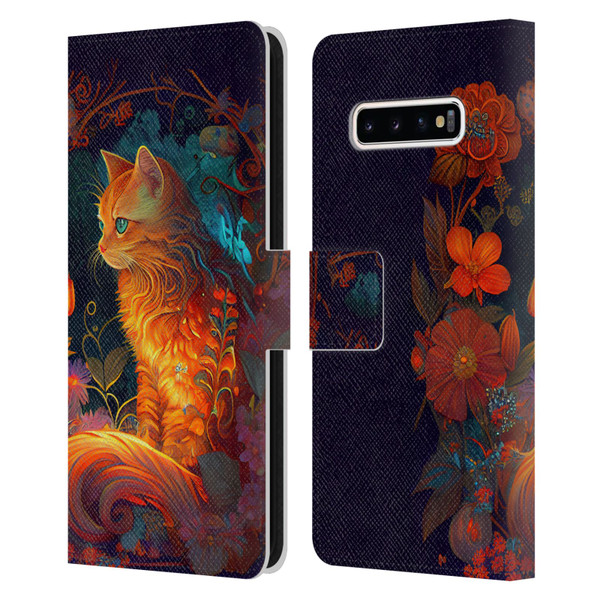 JK Stewart Art Cat Leather Book Wallet Case Cover For Samsung Galaxy S10+ / S10 Plus