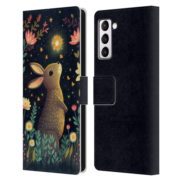 JK Stewart Art Rabbit Catching Falling Star Leather Book Wallet Case Cover For Samsung Galaxy S21+ 5G