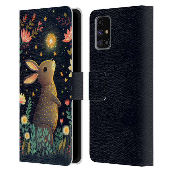 JK Stewart Art Rabbit Catching Falling Star Leather Book Wallet Case Cover For Samsung Galaxy M31s (2020)