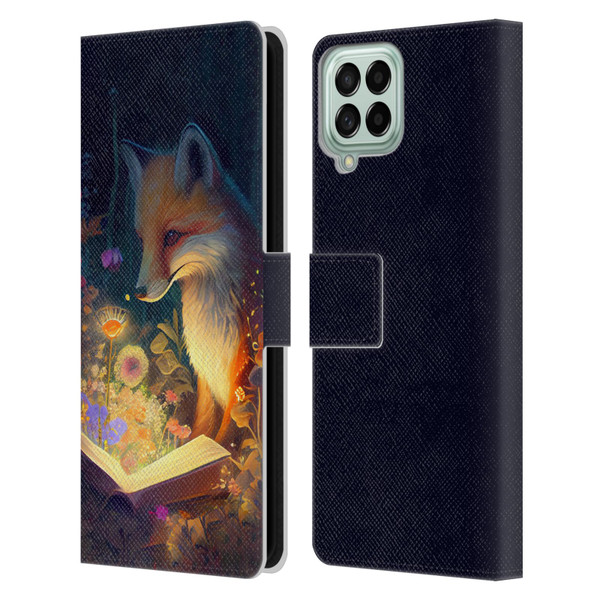 JK Stewart Art Fox Reading Leather Book Wallet Case Cover For Samsung Galaxy M33 (2022)