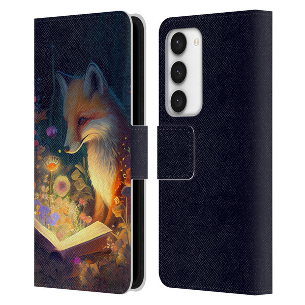 JK Stewart Art Fox Reading Leather Book Wallet Case Cover For Samsung Galaxy S23 5G