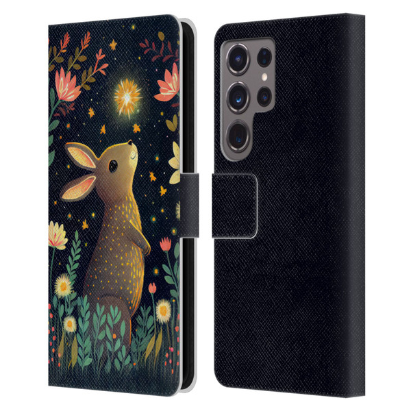 JK Stewart Art Rabbit Catching Falling Star Leather Book Wallet Case Cover For Samsung Galaxy S24 Ultra 5G