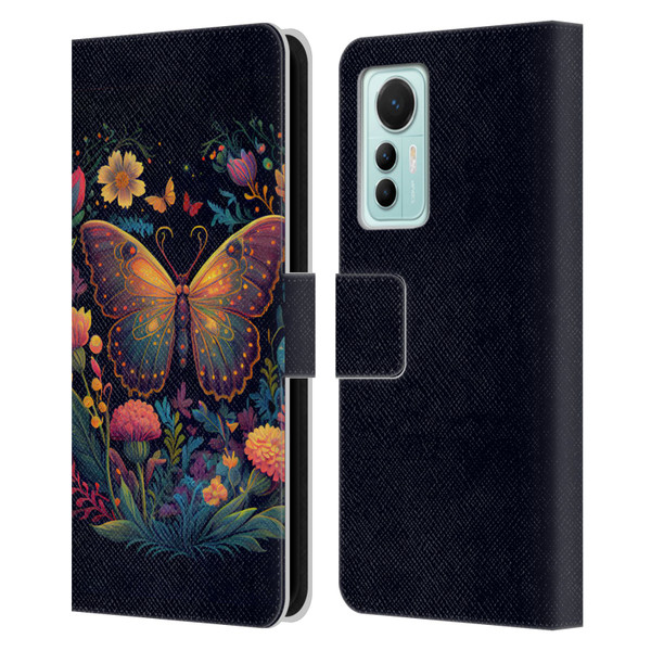 JK Stewart Art Butterfly In Night Garden Leather Book Wallet Case Cover For Xiaomi 12 Lite