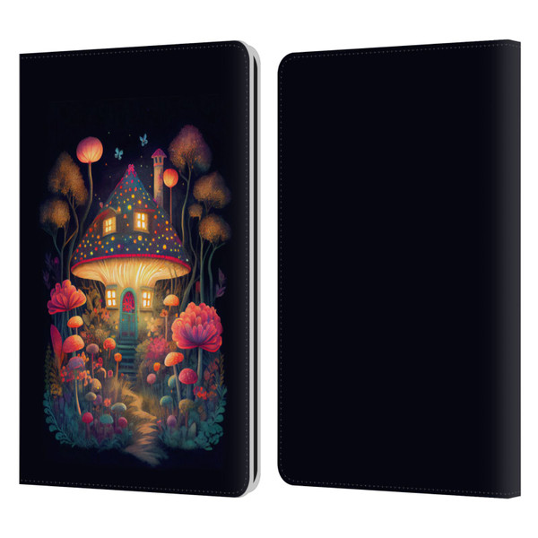 JK Stewart Graphics Mushroom Cottage Night Garden Leather Book Wallet Case Cover For Amazon Kindle Paperwhite 1 / 2 / 3