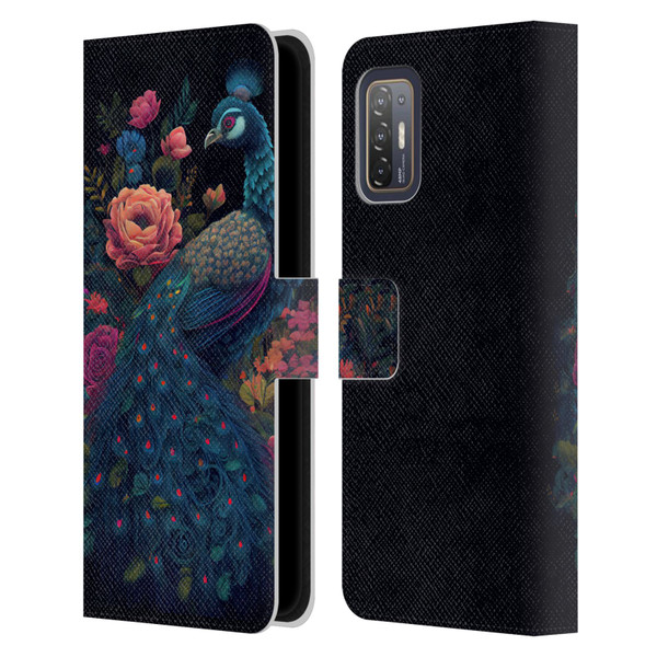 JK Stewart Graphics Peacock In Night Garden Leather Book Wallet Case Cover For HTC Desire 21 Pro 5G
