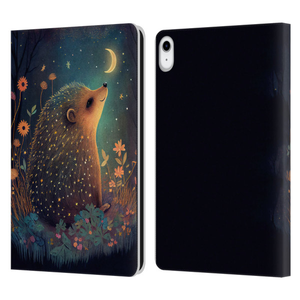 JK Stewart Graphics Hedgehog Looking Up At Stars Leather Book Wallet Case Cover For Apple iPad 10.9 (2022)