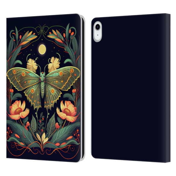 JK Stewart Graphics Lunar Moth Night Garden Leather Book Wallet Case Cover For Apple iPad 10.9 (2022)