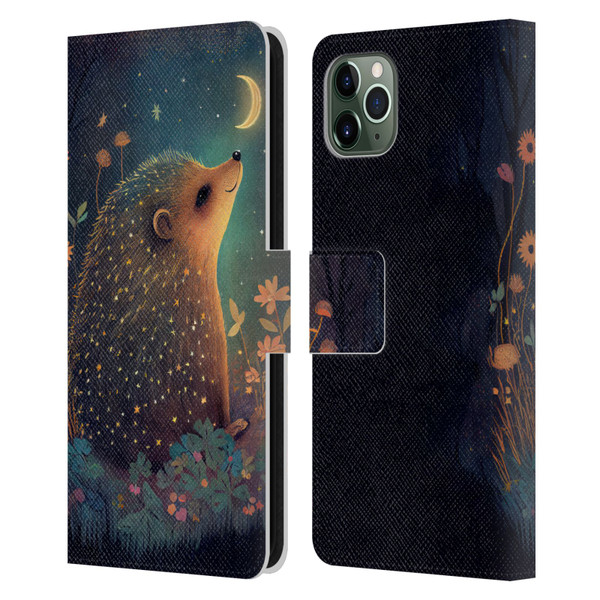 JK Stewart Graphics Hedgehog Looking Up At Stars Leather Book Wallet Case Cover For Apple iPhone 11 Pro Max