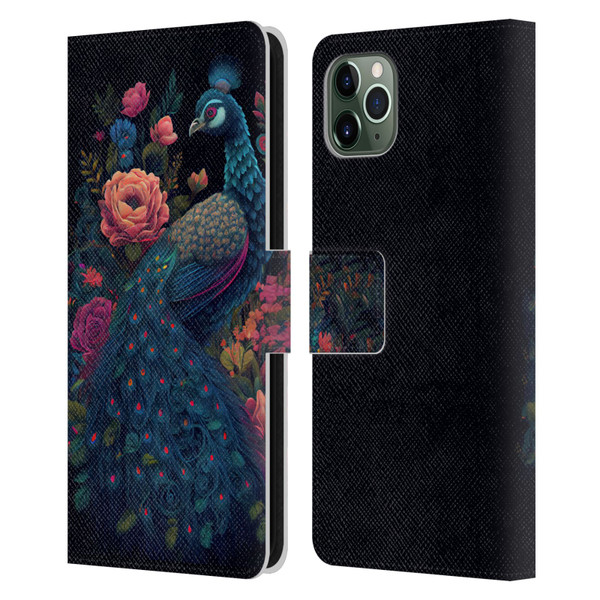 JK Stewart Graphics Peacock In Night Garden Leather Book Wallet Case Cover For Apple iPhone 11 Pro Max