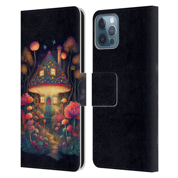 JK Stewart Graphics Mushroom Cottage Night Garden Leather Book Wallet Case Cover For Apple iPhone 12 / iPhone 12 Pro
